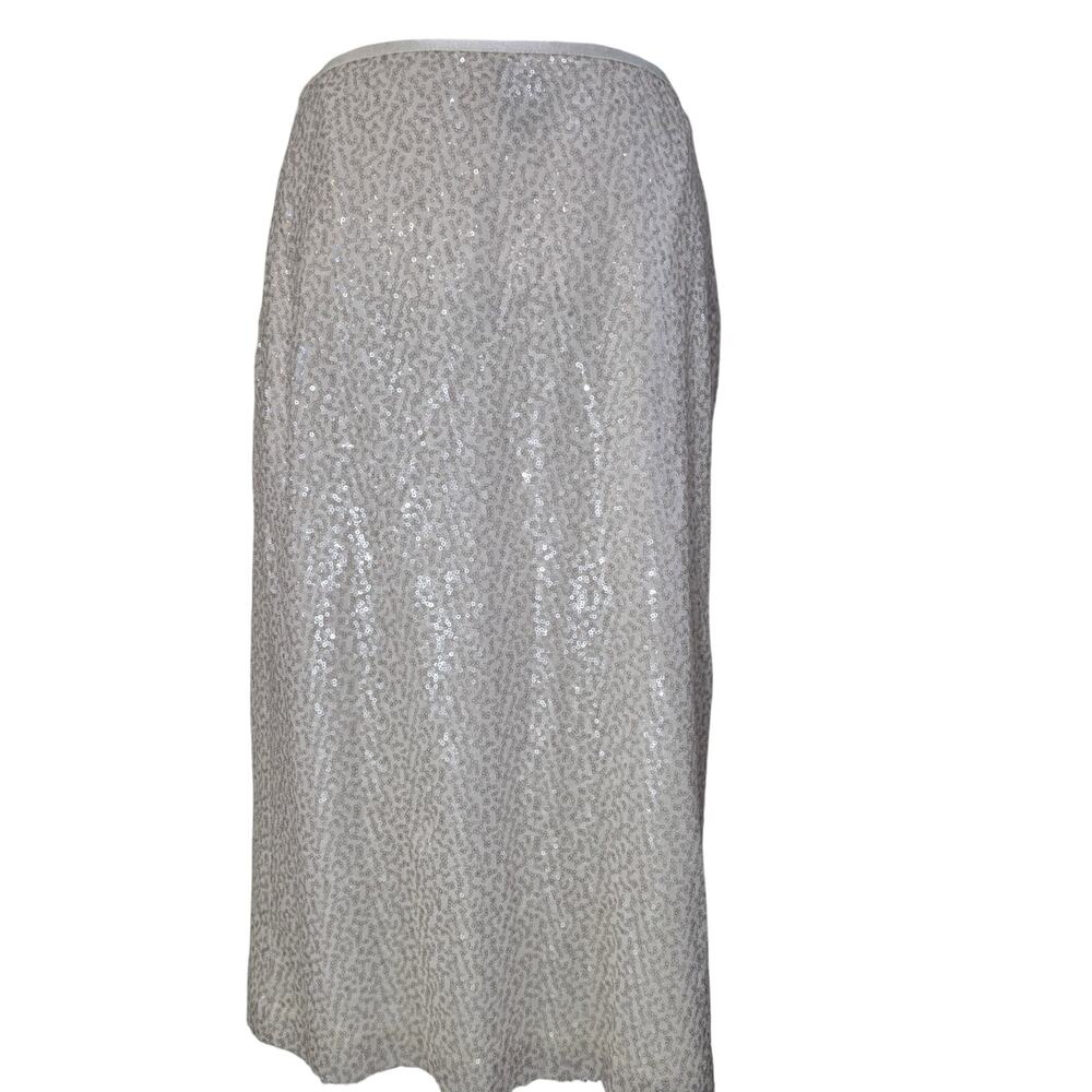 Chicos NWOT Size 6 White Champagne Sequin Midi Skirt